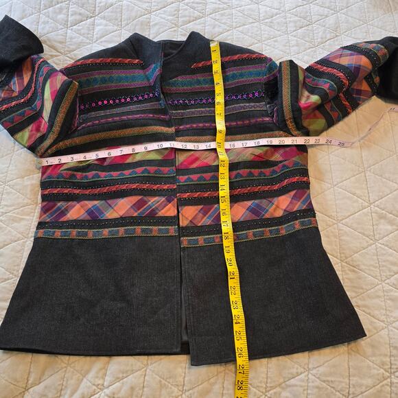 Coldwater Creek Jacket Women's 16 Black Denim Multicolored Embellished Artsy - Picture 11 of 15